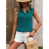 Camisa y blusa de verano sin mangas con botones sueltos de Color sólido para mujer, Tops femeninos 2024 - details 11