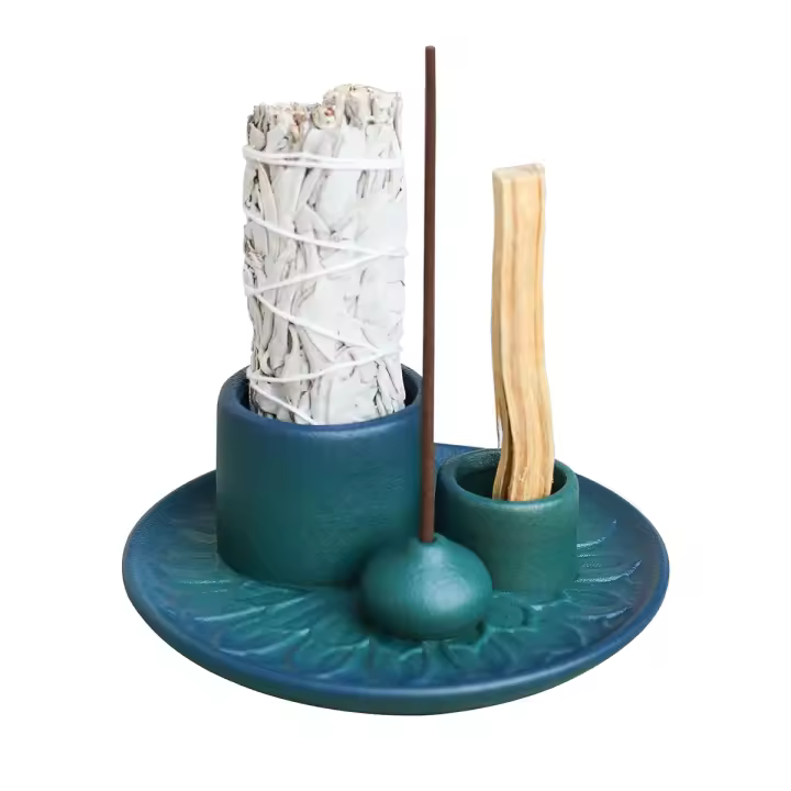 Soporte para varillas, quemador de incienso hecho a mano multiusos para varillas de incienso, soporte de salvia para quemar, bandeja recogedor de cenizas - 1