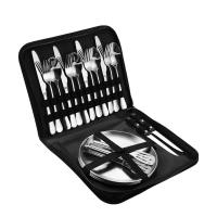 Cubiertos y Cucharas de Acero Inoxidable, Juego de Cubiertos Portátiles Dorados para acampar al Aire Libre, Plato para Barbacoa - details 5