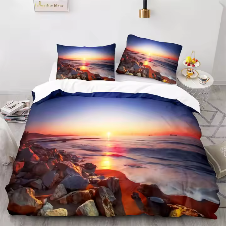 Juego de Fundas de Edredón de Playa Oceanico Comforter de Ondas Hawaiianas Atardecer - 1