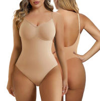 Women V Neck Over Bust Slimming Full Body Shapewear Compression Bodysuit Thong Leotard Tops Low Back Sculpting Underwear Shaper - details 9