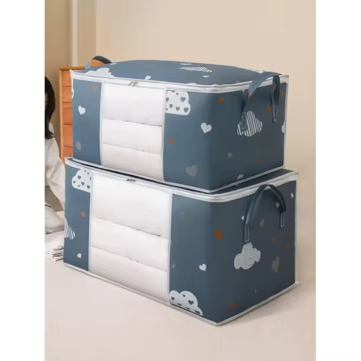 1 pieza de bolsa de almacenamiento de ropa de gran capacidad con asa reforzada, adecuada para mantas, decoración del dormitorio, organizador, almacenamiento del hogar, camiseta blanca de mujer, pantalones negros de mujer, ropa de invierno para damas, vest - 1
