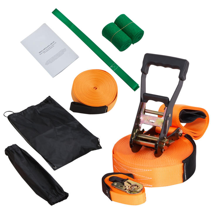 SucceBuy Kit de línea de equilibrio con línea de entrenamiento, equipo de línea de equilibrio para patio trasero de 60 pies, cuerda de equilibrio de fácil configuración para niños y adultos