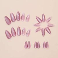Uñas de Almendra en Forma de Gato Diseño de Ojo de Gato en Punta de Flor Púrpura Elegante para Mujeres y Niñas - details 2