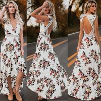 Vestido De Mujer Sin Mangas Con Estampado De Flores Y Corte Asimétrico Backless De Talla Ajustada Y Caída Bohemia Largo Hasta El Tobillo - details 0