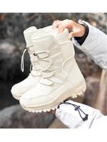 Botas de nieve impermeables para mujer, botines de piel cálida, con plataforma, color negro, a la moda, Invierno - details 17