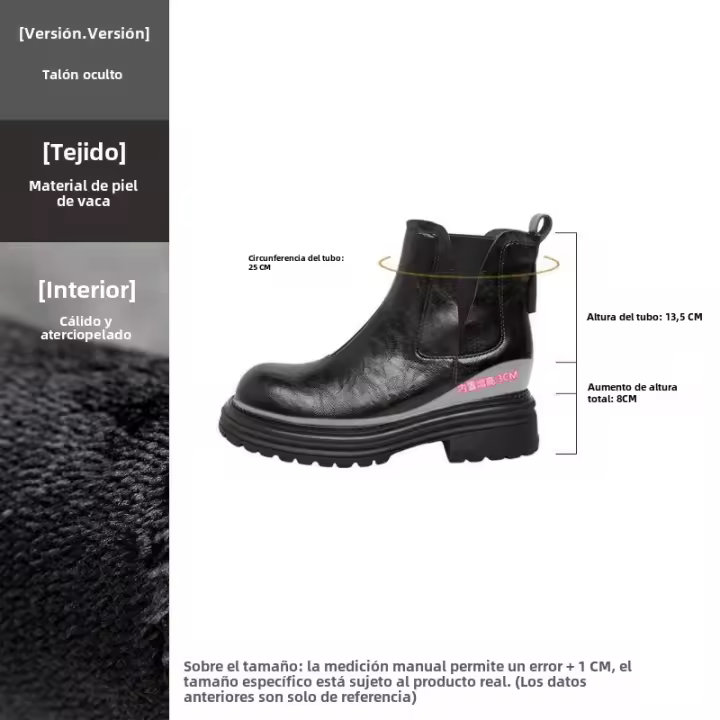 Botas Chelsea de realce interior lavadas de terciopelo de piel de vaca, botines cortos de suela gruesa estilo chimenea británica retro - 1