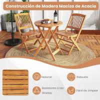 Muebles de Exterior de Madera de Acacia Conjunto de Mesa y Sillas Plegables con Cojines Acolchados Removibles Ideal para Patio Jardín Veranda Balcón (Beige) - details 7