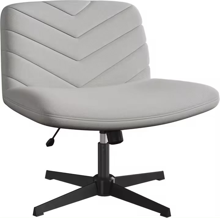 Silla de Oficina sin Reudas, Silla Piernas Cruzadas con Función Mecedora, Silla de Escritorio Ancha para Juegos, Silla de Maquillaje sin Brazos para Casa, Marfil - 1