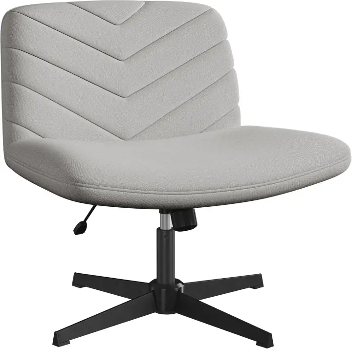 Silla de Oficina sin Reudas, Silla Piernas Cruzadas con Función Mecedora, Silla de Escritorio Ancha para Juegos, Silla de Maquillaje sin Brazos para Casa, Marfil - 1