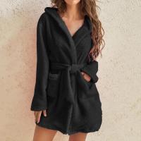 Bata de baño de felpa esponjosa para mujer, pijama Sexy con capucha, bata de Color sólido, albornoz cálido, ropa de casa para mujer, Invierno - details 4