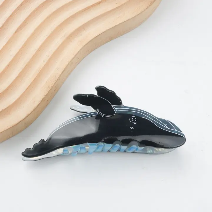 Pinza para el pelo de Animal creativa de criatura marina azul, pinza para el pelo de delfín de dibujos animados de ballena, tocado para mujer, Clip de tiburón Animal para niña - 1