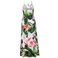 Vestidos largos con cuello en V para mujer, sin mangas, cintura alta, playa, Maxi, estampados blancos S - details 6