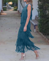 Vestido de mujer，Vestido de noche asimétrico sin mangas de cuello Diagonal de fiesta sin mangas - details 5