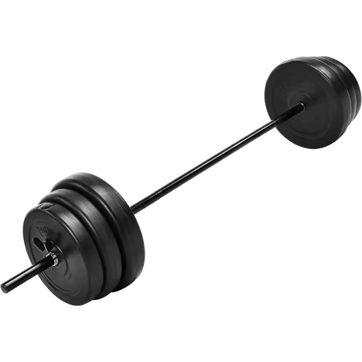 Juego de pesas de 100 libras para gimnasio en casa con seis placas y 1 barra estándar de 5 pies, viene con cierres de resorte - 1