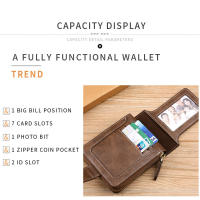 Cartera pequeña Vintage para hombre, monedero corto de cuero PU, Color sólido, con cierre y cremallera - details 6