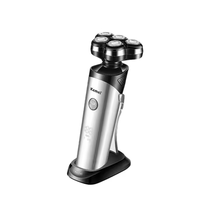 Kemei-Afeitadora eléctrica recargable para hombre, máquina de afeitar con 5 cuchillas, rotativa, cabeza calva, inteligente, en seco y húmedo, lavable, IPX5 - 1