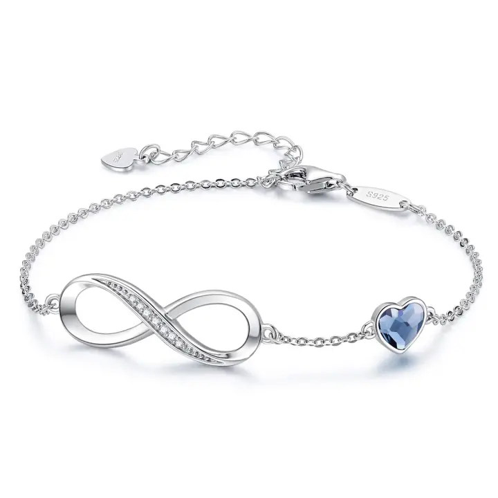 Pulsera Infinity para mujer, Plata de Ley 925/Oro rosa, Pulsera de corazón, Cristales, Ajustable, Día de San Valentín, Día de la Madre, Cumpleaños, Regalo de Navidad para ella, para novia, mamá - 1