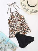 Bikini Tankini con cuello en V y espalda descubierta para mujer, traje de baño Sexy con cordones y cuello Halter, novedad - details 7
