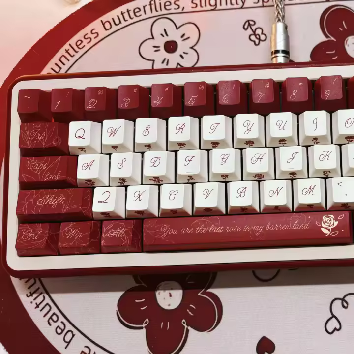 Coast 139 teclas Cherry Pbt Vintage Bury Black Rose para teclados Nical, teclas de estilo romántico francés - 1