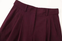 TRAFZA-Conjuntos de ropa de calle para mujer, color rojo vino, cuello redondo, bolsillos con cremallera y pantalones sueltos de cintura alta, trajes de manga larga a la moda para primavera - details 17