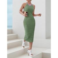 Vestido Bodycon Midi De Verano Para Mujer Cuello Halter Sólido Alta Cintura Slim Elegante Vestido De Oficina Sin Mangas Polyester - details 13