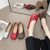 Zapatos planos de cuero con punta abierta y pezuña para mujer, mocasines vaqueros Mary, zapatos de bailarina para mujer - details 10