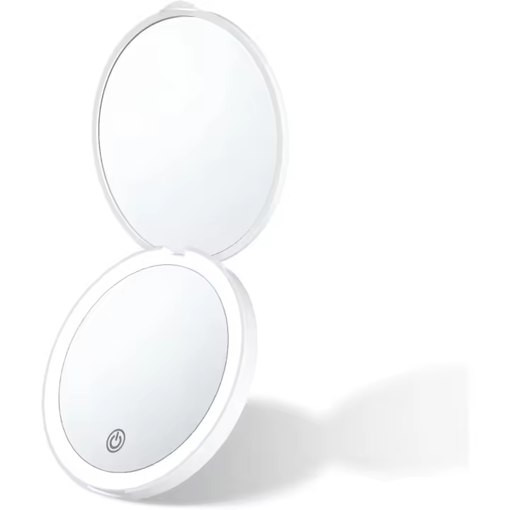 Scttomon Espejo de Bolsillo Compacto con Luz de Maquillaje Aumento 10X, Plegable de 9 cm de Diámetro, Portátil y Pequeño - 1