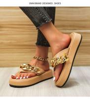 Sandalias de cadena con chanclas de verano a la moda para mujer, nuevas zapatillas de exterior con punta redonda y parte inferior gruesa de talla grande - details 0