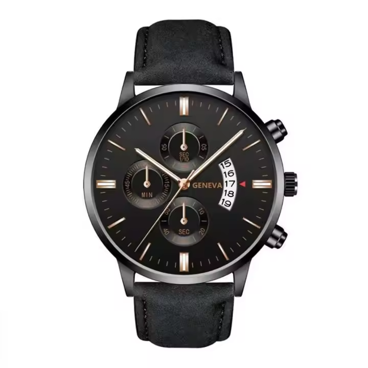 Reloj de pulsera deportivo de estilo clásico de lujo de primera calidad, funda de aleación, correa de cuero, reloj de pulsera de cuarzo para negocios, reloj con calendario, regalo - 1
