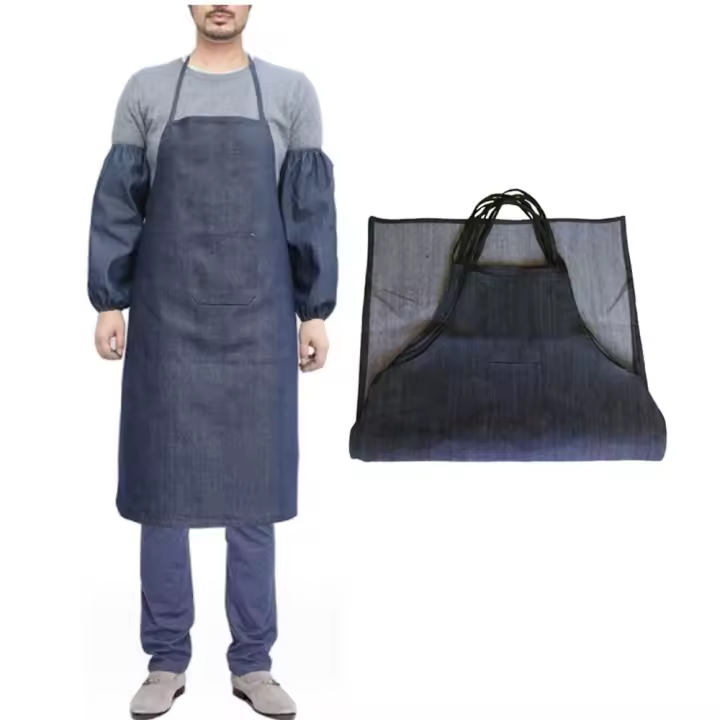 Delantales largos de mezclilla con bolsillos, delantales de cocina ajustables resistentes a las manchas, ropa de trabajo de cocina más gruesa impermeable para adultos - 1