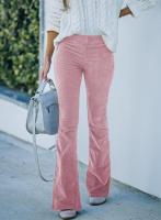 Pantalones acampanados elegantes de cintura alta para mujer, pantalones casuales con cintura elástica, color sólido, 2024 - details 12