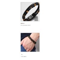 Pulsera de Ojo de Tigre Natural y Piedra Volcánica Tejida en Cuero PU con Cuentas - details 6