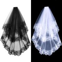 Nuevos velos de novia de encaje blanco y negro con peine, velos de boda elegantes de dos capas cortos para mujer, accesorios para el matrimonio - details 1