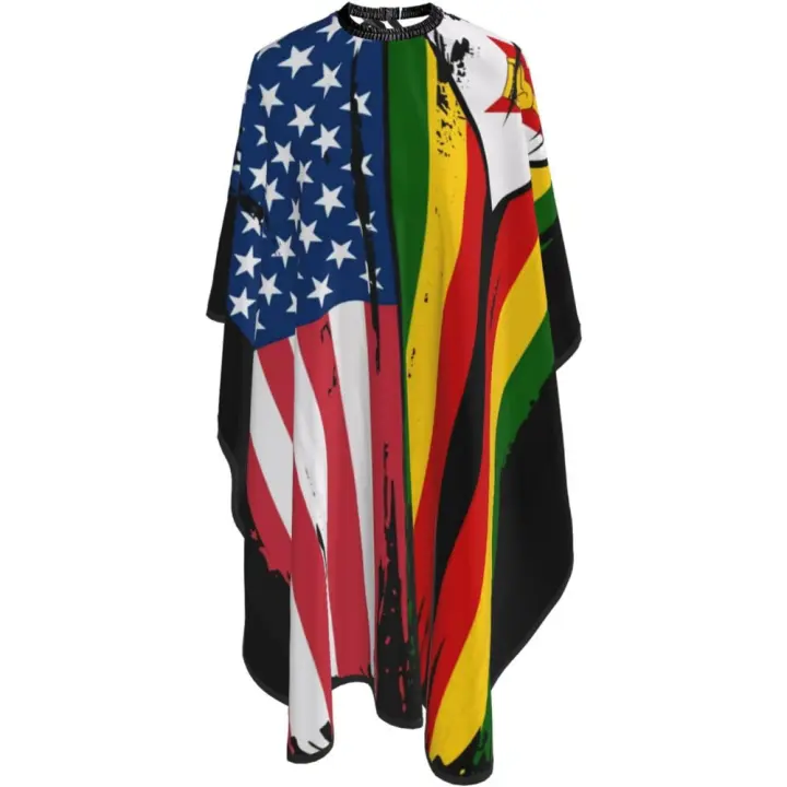Capa de peluquero con bandera de Estados Unidos y Zimbabwe - Capa de corte de pelo impermeable para peluquería profesional con cierre a presión ajustable - Delantal de corte de pelo para estilista y uso doméstico - 55''X66'' - 1