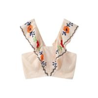 OUWU Conjunto de Top corto estampado para mujer, manga elegante con volantes, cuello cuadrado, sin mangas, Falda plisada de cintura alta, nuevo para 2024 - details 2