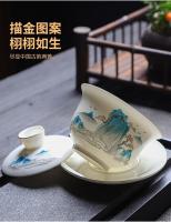 Juego de jade de grasa de oveja para taza de té, juego completo para uso doméstico, taza de té de Kung Fu, dormitorio, oficina, recepción, combinación de cuenco con tapa - details 18
