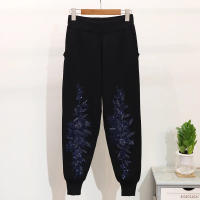 Chándal de mujer con bordado de cuentas de flores, suéter casual, top, pantalones largos de punto, traje de otoño e invierno - details 7