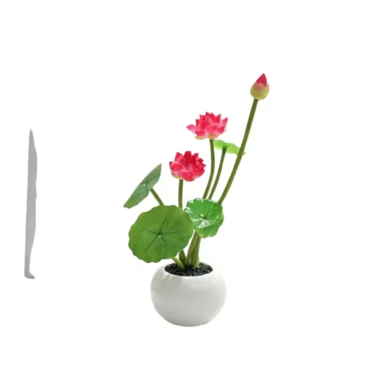 Maceta de hojas de loto de simulación vívida, adornos creativos de flores simuladas, accesorios de decoración de fotografía hermosa, 1 piezas - 1