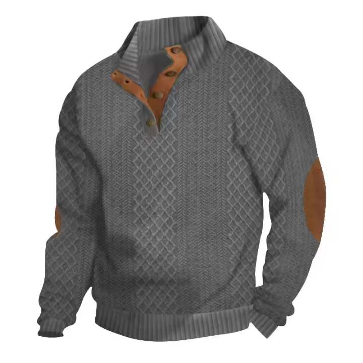 New Autumn/Winter Men's Outdoor Leisure Button Stand up Neck Spliced Loose Colored Sports Sweater Trend Men's Sweater Tops - 1