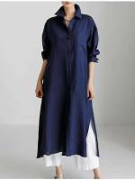 Novedad de verano, camisa de algodón para mujer, cárdigan elegante holgado Irregular, vestido de manga larga a la moda con un solo pecho - details 14