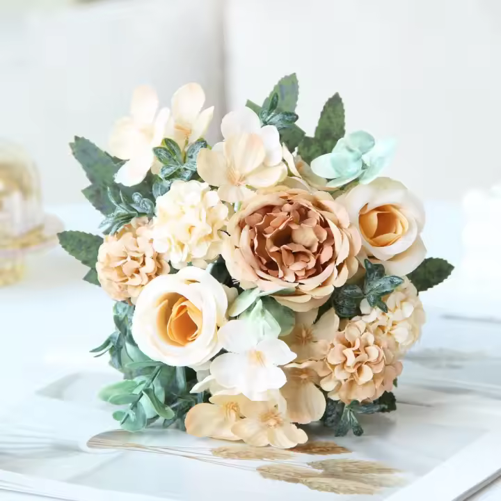 Rosa de imitación de 7 tenedores, 30cm, paisaje, flores falsas, modelo de terreno, ramo de hortensias rosas coloridas, suministros para fiesta de cumpleaños - 1
