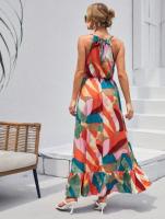 Novedad de verano, falda para mujer, vestido largo estampado con vuelo grande sin mangas y cuello colgante - details 3