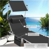 Tumbona Jardín Exterior de Aluminio, Tumbona Plegable con Reposacabezas, Parasol y Bolsillo Lateral, Tumbona Playa Reclinable en 6 Posiciones, Tumbona Piscina Resistente a Intemperie - Gris - details 28