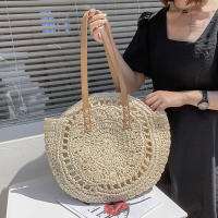 Bolso redondo de paja para mujer, bolsa de hombro de gran capacidad, tejido hueco, informal, ideal para ir de compras - details 6