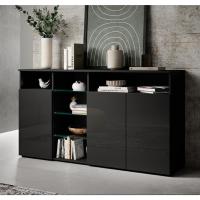para Salón con Luz LED, Mueble Moderno de Melamina Brillo, Color Negro, 150x82x40 cm - details 1