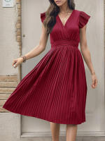 Vestido plisado de verano para mujer, manga corta, color sólido - details 17
