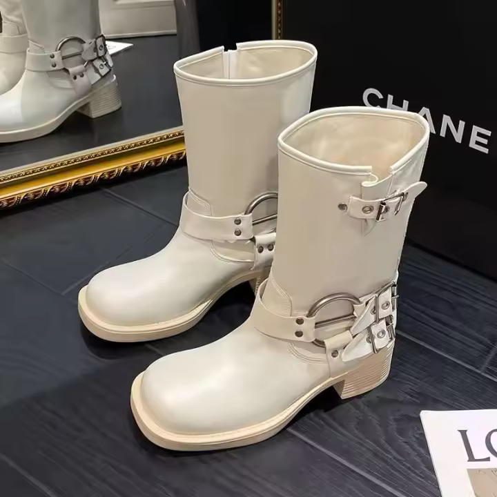 Botas de tacón bajo con punta cuadrada de moda, botas con cremallera lateral - 1