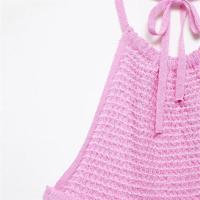 Vestido de estilo vacacional sin mangas con cuello halter y espalda descubierta de punto delgado 2025 para mujer. - details 10