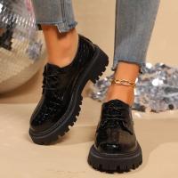 Zapatos planos negros de suela gruesa para mujer, mocasines con forma de barco de un pie, cuero Oxford informal de diseñador, novedad - details 4